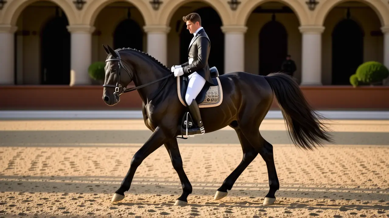 Un jinete domina un caballo negro elegante