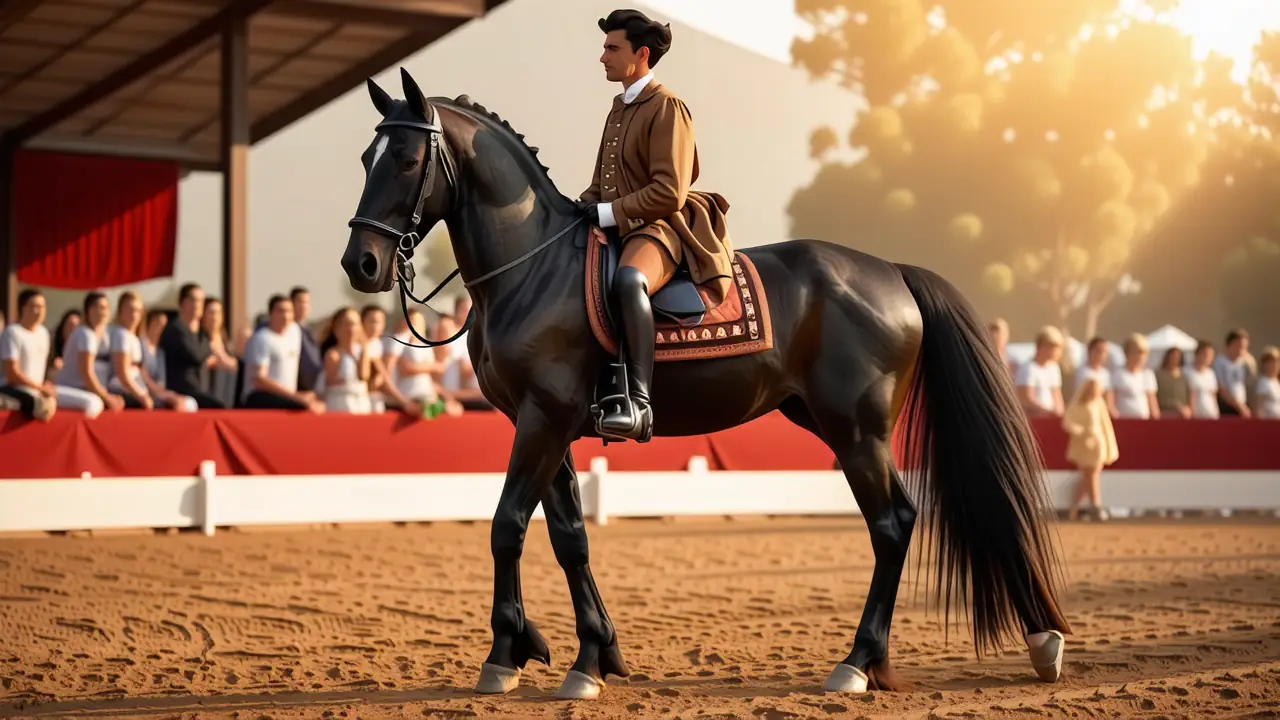 Un jinete español domina su caballo negro