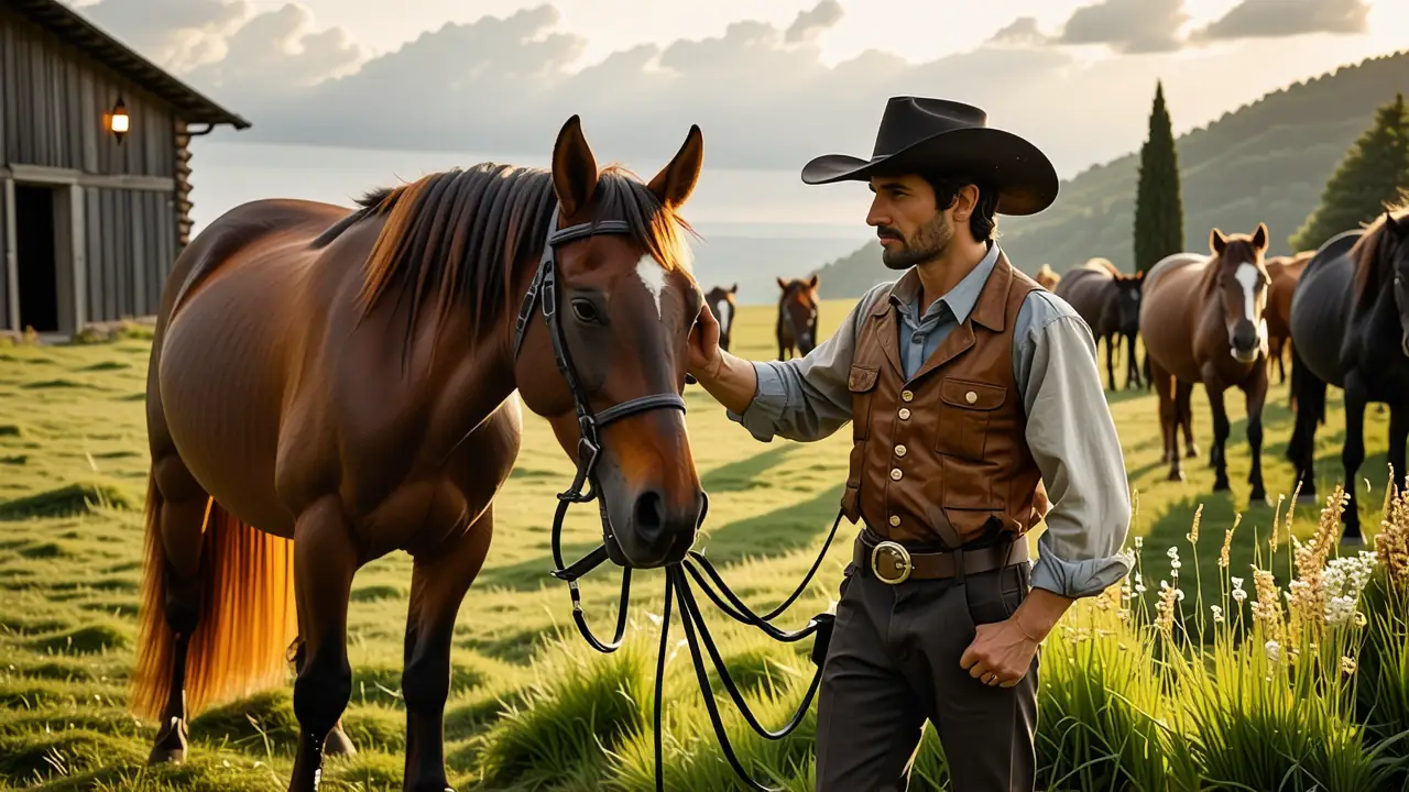 Un hombre español guía caballos en Limousin