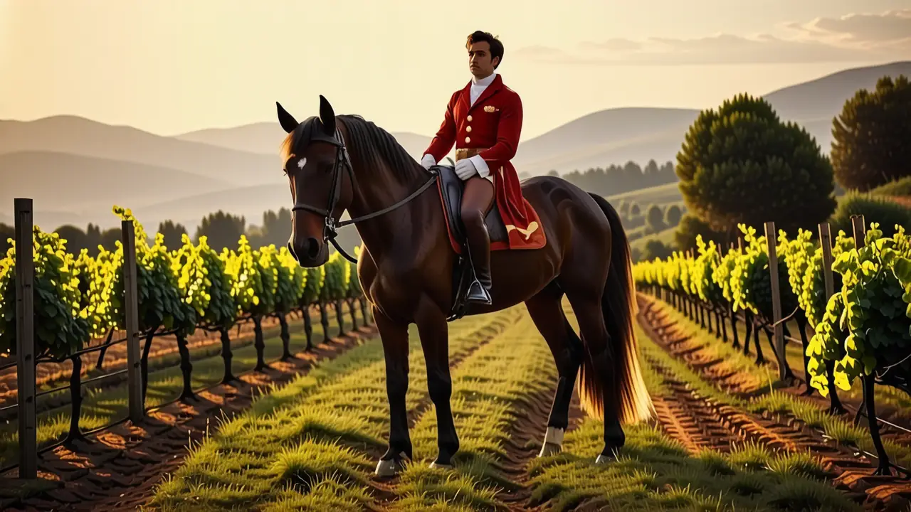 Un jinete español orgulloso monta su caballo