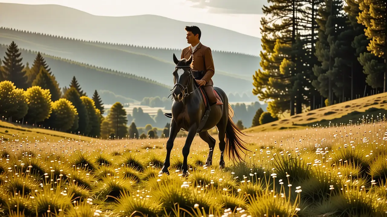 Un jinete español galopa en la luz