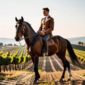 Un jinete observa colinas toscanas doradas