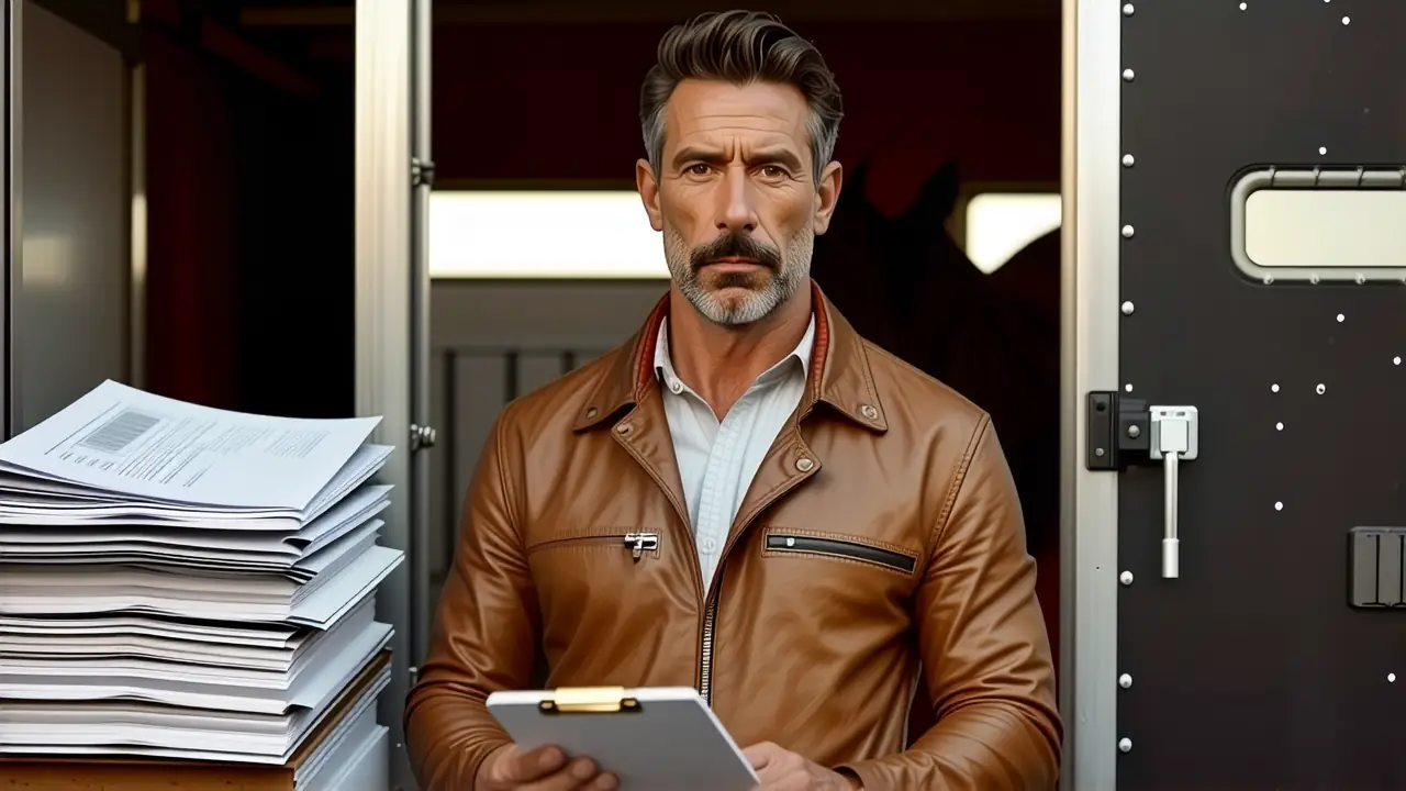 Un hombre serio documenta legalmente en establo