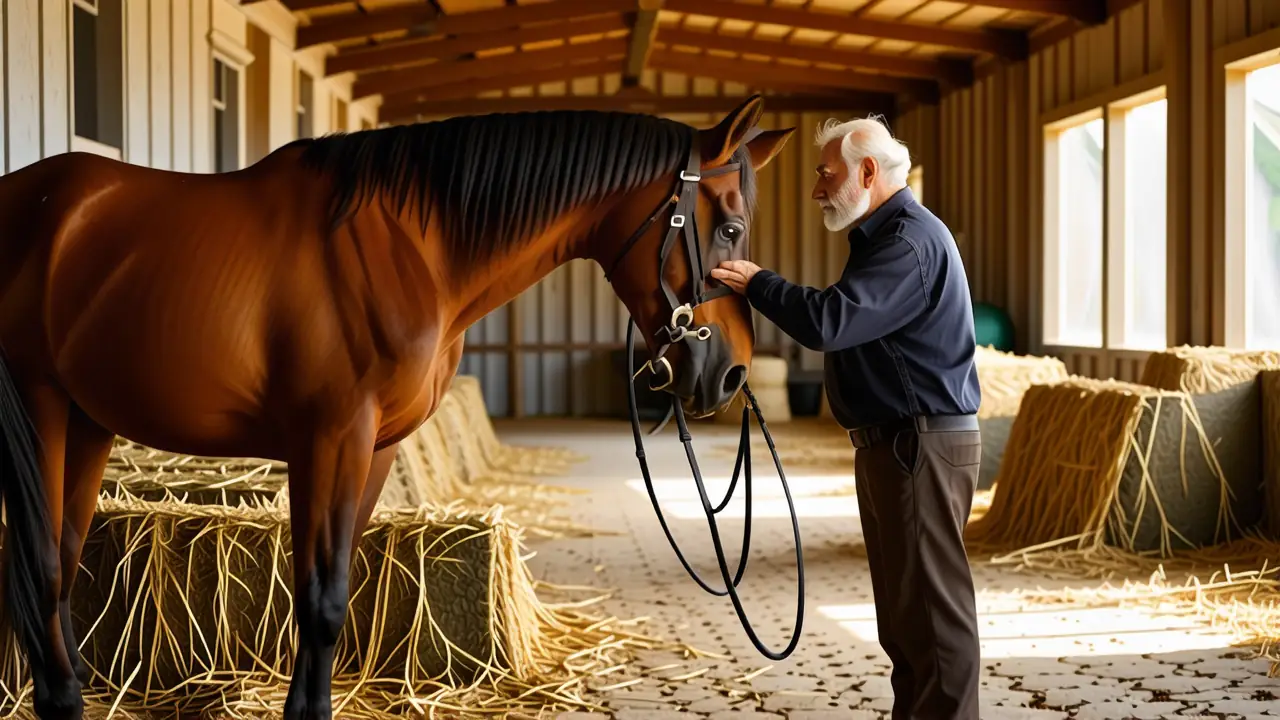Un entrenador español cuida una yegua
