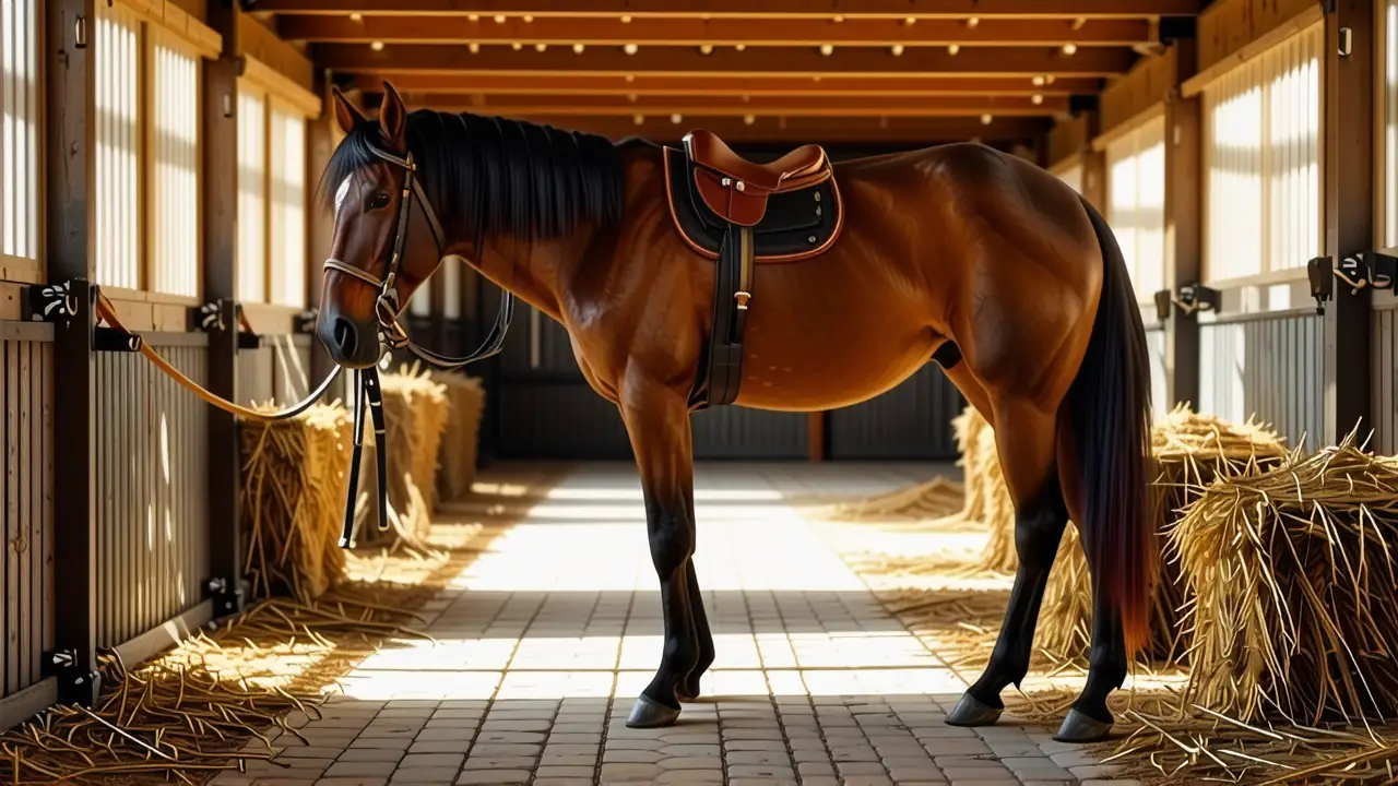 Un hombre español cuida su caballo