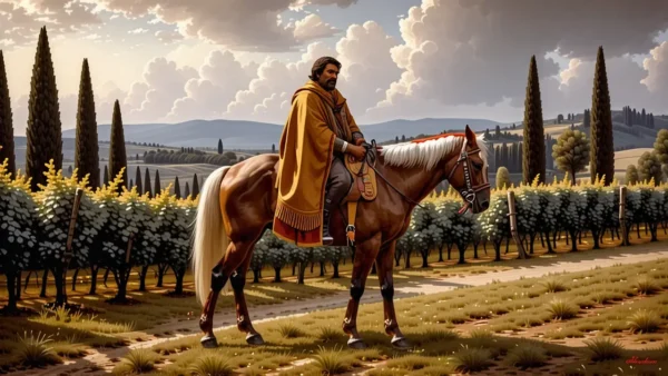 Un hombre español monta su caballo en Toscana