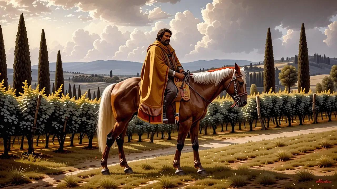 Un hombre español monta su caballo en Toscana