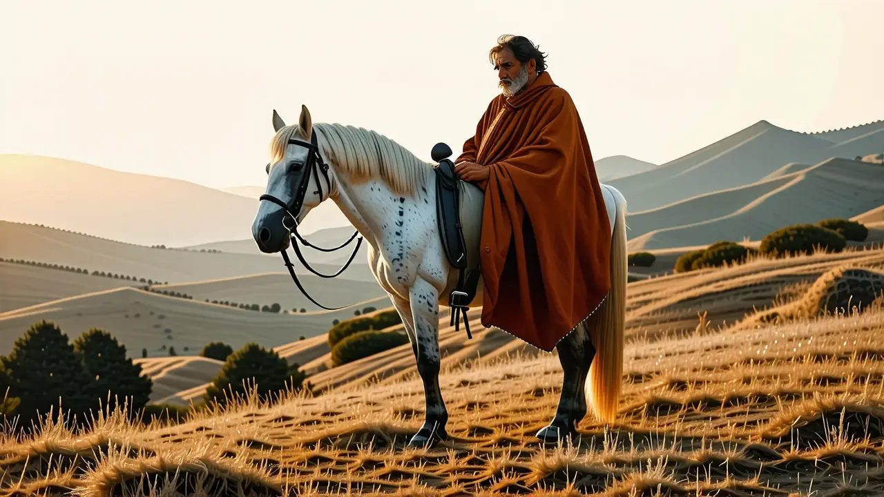 Un hombre español orgulloso monta su caballo