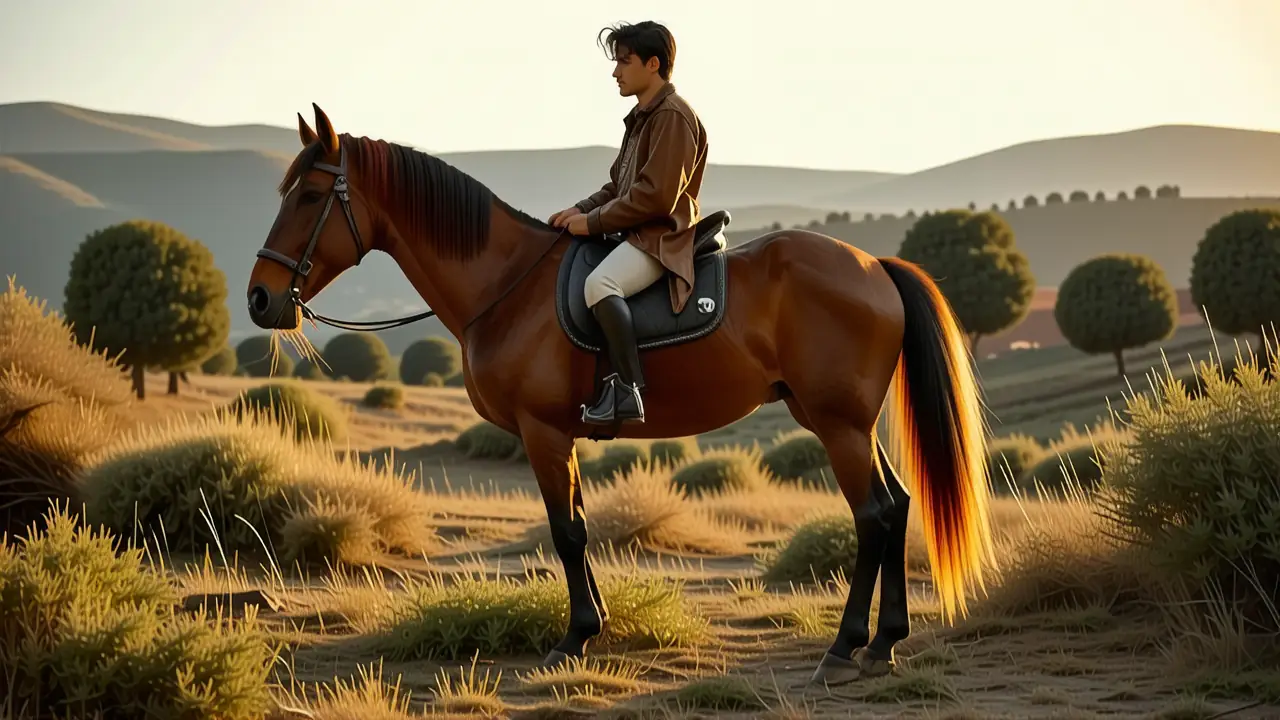 Un jinete español contempla su caballo