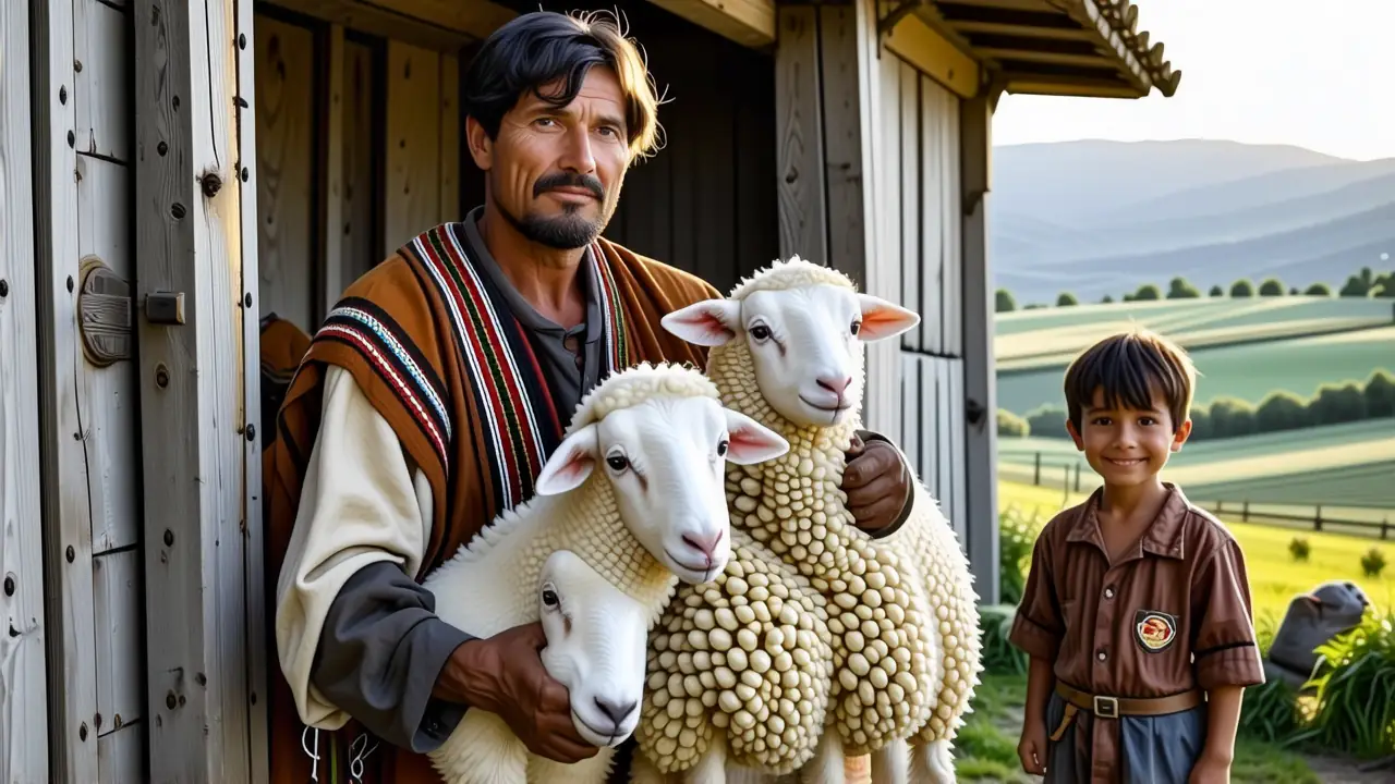 Un hombre español serio cuida ovejas