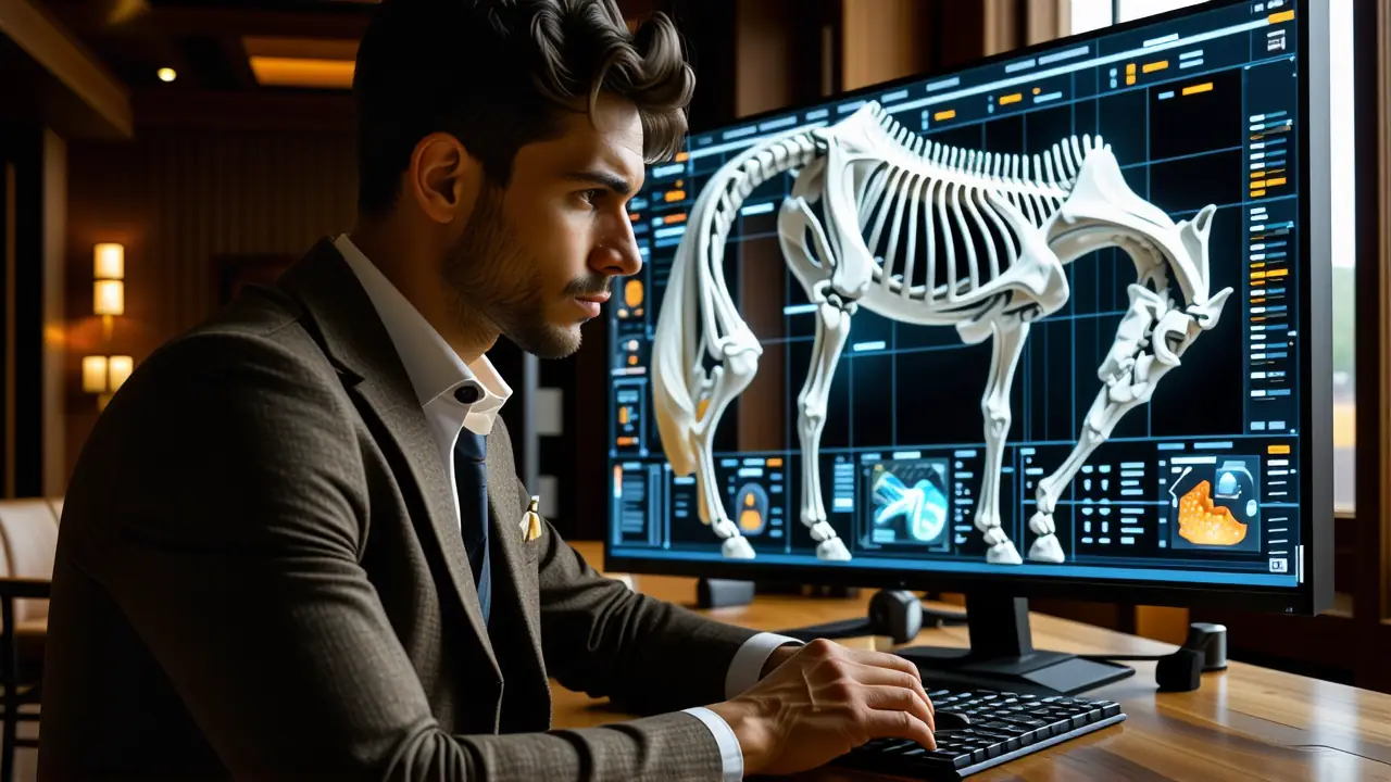 Un hombre observa datos en establo moderno