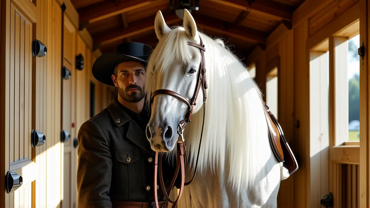 Un jinete español contempla su caballo