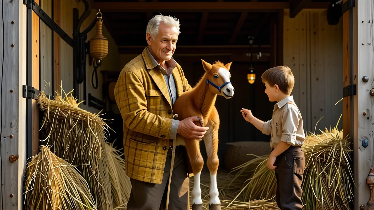 Un hombre español amable observa su potro