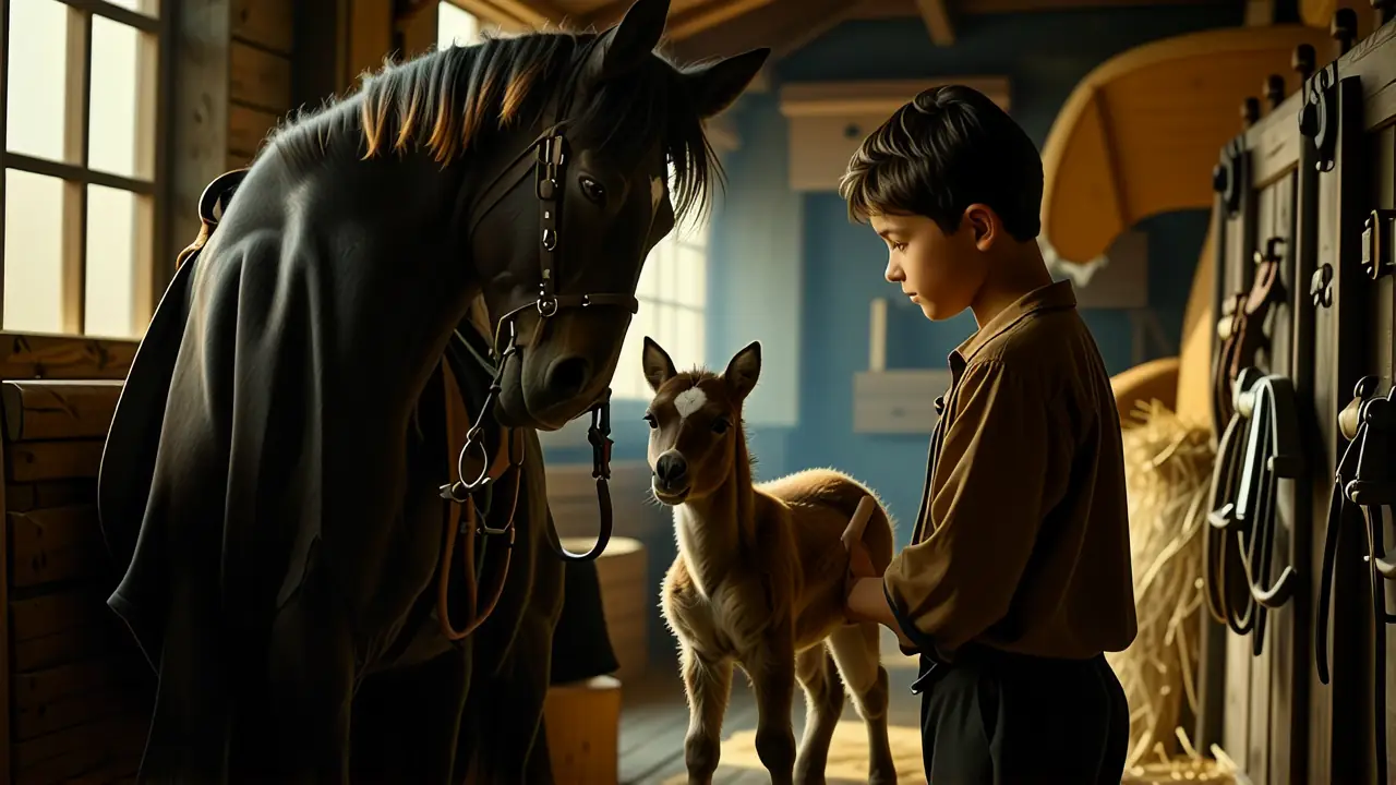 Un hombre pensativo observa un potro