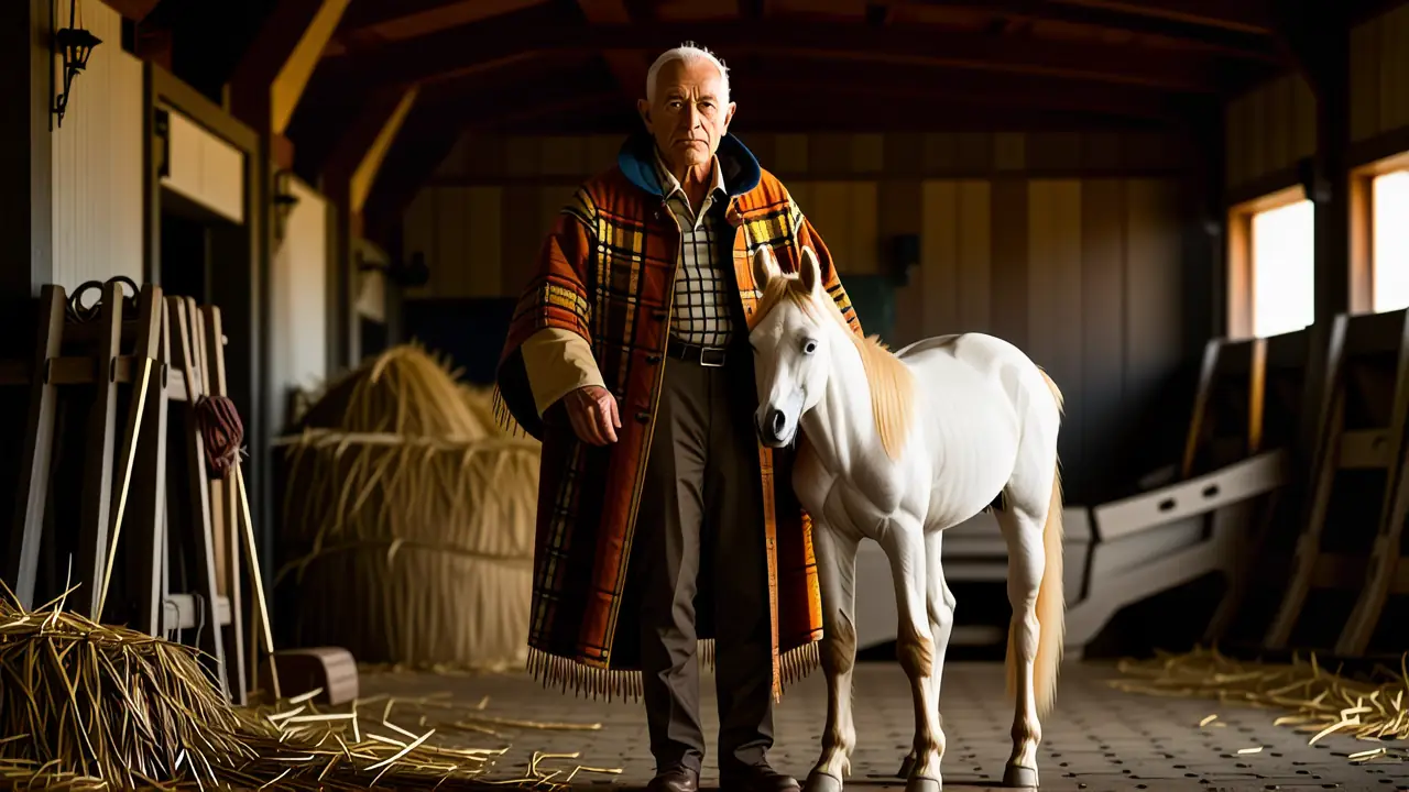Un criador español anciano observa su potro