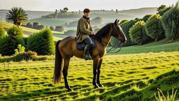 Un jinete español confiado domina su caballo