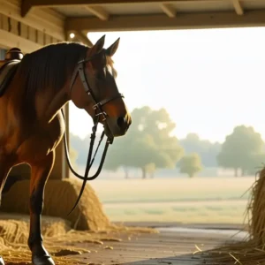 Un hombre serio monta su caballo