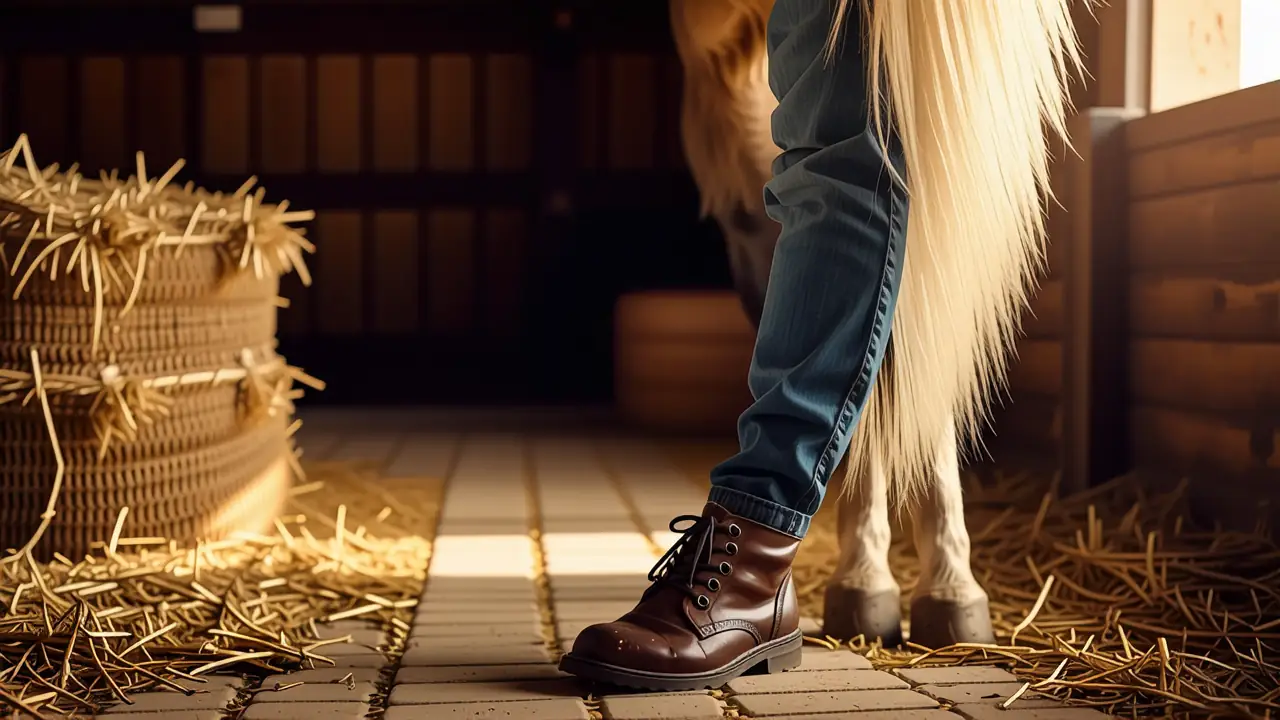 Un hombre serio monta su caballo