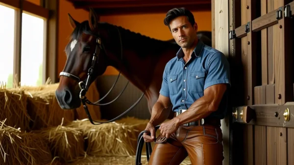 Un hombre español se muestra confiado junto a su caballo